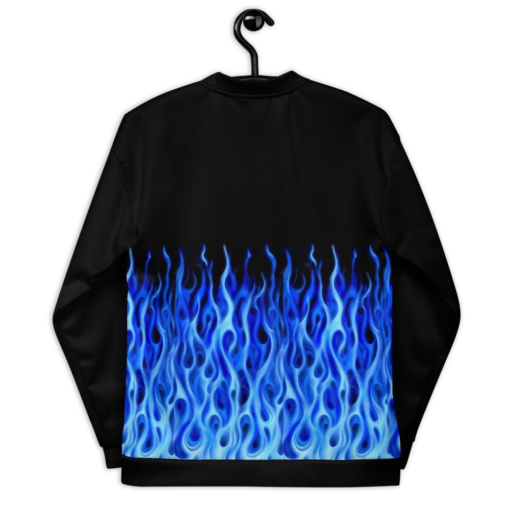 Blue Flames Black Bomber Jacket